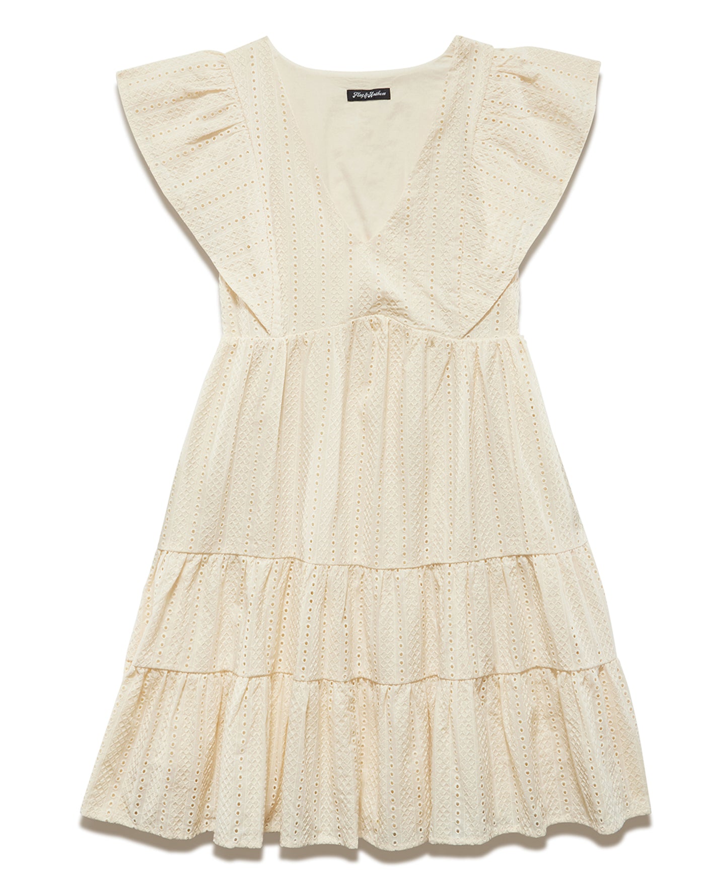 HENRIETTA EYELET FLUTTER SLEEVE MINI DRESS