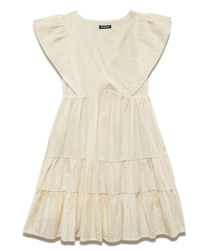 HENRIETTA EYELET FLUTTER SLEEVE MINI DRESS