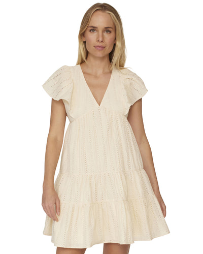 HENRIETTA EYELET FLUTTER SLEEVE MINI DRESS