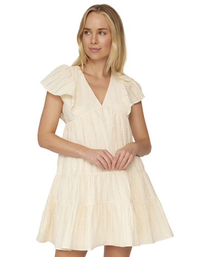 HENRIETTA EYELET FLUTTER SLEEVE MINI DRESS