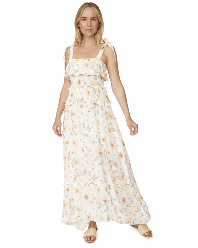ELSA FLORAL TIE-STRAP SMOCKED MAXI DRESS