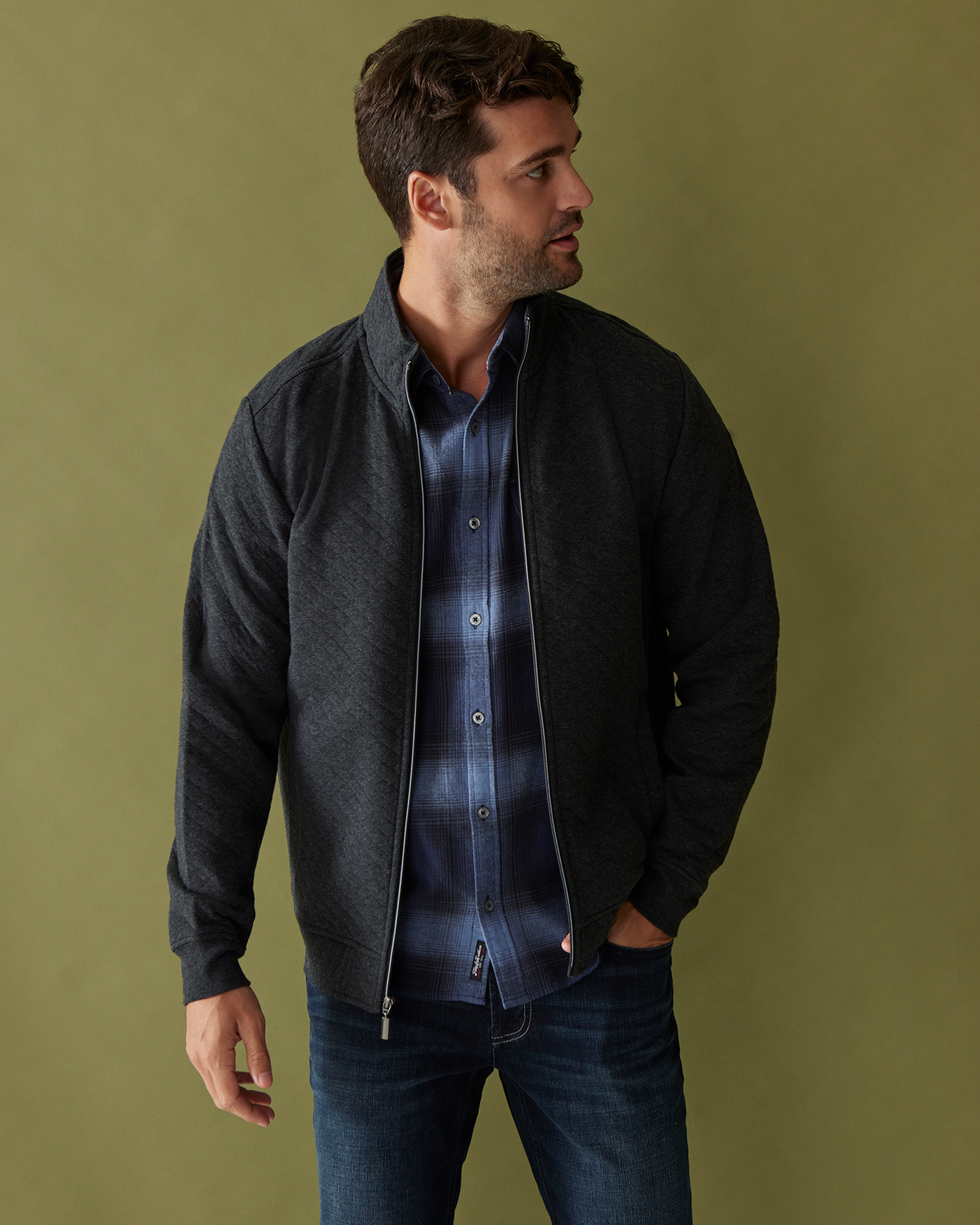 Men's Heathered Charcoal Wool Bomber Jacket